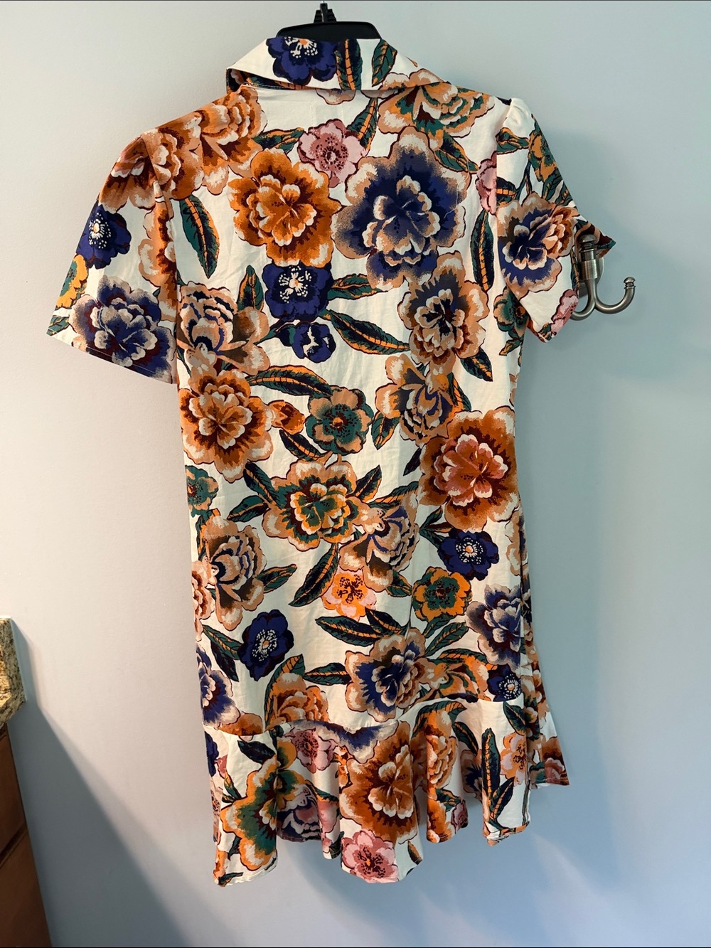 Joie Cream Floral Mini Shirt Dress with Blue, Orange and Green Accents - Picture 4 of 4